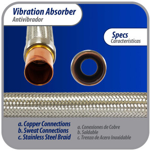 Appli Parts APVE-158 1-5/8 in Vibration Absorber Eliminator Sweat Connections 17 in Long 400 psi Max working and 3,265 psi Burst pressure