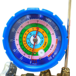 Appli Parts APMG-A3B36S R134,R22,R404,R410 Manifold Gauge Set, Brass Body with Sight-glass, Includes 36 in long 1/4 in SAE Hose Set, Pressure psi, Temperature Fahrenheit Scales Appli Parts APMG-A3B36S R134,R22,R404,R410 Manifold Gauge Set, Brass Body with Sight-glass, Includes 36 in long 1/4 in SAE Hose Set, Pressure psi, Temperature Fahrenheit Scales
