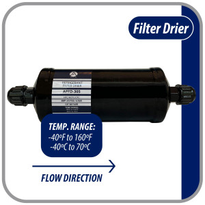 Appli Parts APFD-305 5/8 in Liquid Line Refrigerant AC Filter Drier hvac Refrigeration 305 SAE Flare connection universal unidirectional 10-1/2 in long 3-1/4 in wide
