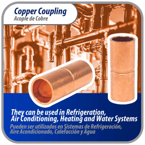Appli Parts AP-A014 1/4 in Wrot Copper Coupling fitting CxC Sweat connections for refrigeration, air conditioning and plumbing applications ACR and Type L copper pipe Appli Parts AP-A014 1/4 in Wrot Copper Coupling fitting CxC Sweat connections for refrigeration, air conditioning and plumbing applications ACR and Type L copper pipe