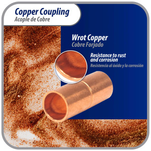Appli Parts AP-A014 1/4 in Wrot Copper Coupling fitting CxC Sweat connections for refrigeration, air conditioning and plumbing applications ACR and Type L copper pipe Appli Parts AP-A014 1/4 in Wrot Copper Coupling fitting CxC Sweat connections for refrigeration, air conditioning and plumbing applications ACR and Type L copper pipe