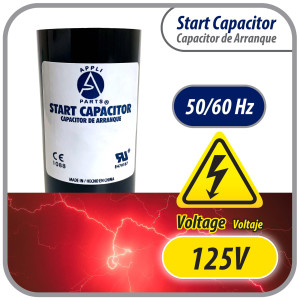 Appli Parts motor start capacitor 243-292 Mfd (microfarads) uF 110-125 VAC universal fit for electric motor applications 1-7/16 in Wide 3-3/8 in Height CON-243-110