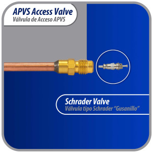 Appli Parts APVS-1431631/4 in SAE Access Schrader Valve x 3/16 ODF x 3 in Copper Stem with Valve Core and Cap with gasket and core remover for AC and refrigeration systems Appli Parts APVS-1431631/4 in SAE Access Schrader Valve x 3/16 ODF x 3 in Copper Stem with Valve Core and Cap with gasket and core remover for AC and refrigeration systems