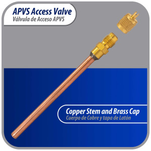 Appli Parts APVS-1431631/4 in SAE Access Schrader Valve x 3/16 ODF x 3 in Copper Stem with Valve Core and Cap with gasket and core remover for AC and refrigeration systems Appli Parts APVS-1431631/4 in SAE Access Schrader Valve x 3/16 ODF x 3 in Copper Stem with Valve Core and Cap with gasket and core remover for AC and refrigeration systems