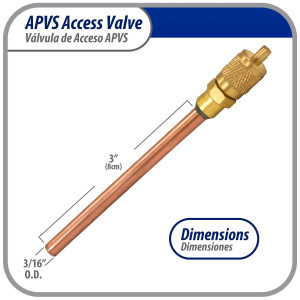 Appli Parts APVS-1431631/4 in SAE Access Schrader Valve x 3/16 ODF x 3 in Copper Stem with Valve Core and Cap with gasket and core remover for AC and refrigeration systems Appli Parts APVS-1431631/4 in SAE Access Schrader Valve x 3/16 ODF x 3 in Copper Stem with Valve Core and Cap with gasket and core remover for AC and refrigeration systems
