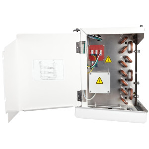 Danfoss 114U0017 Evaporator Optyma LMBP R404 27.3K Btu/hr at 25F SST MBP 21.4K Btu/hr at -20F SST LBP Electric Defrost 6FPI Low Profile 4 x 12in ECM Fans DACC RX L260.1A4/E1 230V/1Ph/60Hz 
