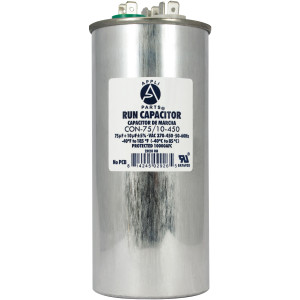 Appli Parts Dual Run Capacitor for ac 75+10 Mfd uF (microfarads) 370VAC or 450VAC CBB65 Round Universal fit for hvac and other applications 5-5/8 in High 2-1/4 in Wide CON-75/10-450 Appli Parts Dual Run Capacitor for ac 75+10 Mfd uF (microfarads) 370VAC or 450VAC CBB65 Round Universal fit for hvac and other applications 5-5/8 in High 2-1/4 in Wide CON-75/10-450