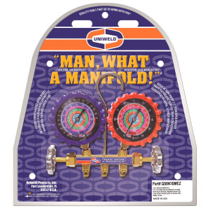 Uniweld QS8N3SMEZ 2-V Brass Manifold W/3 Ft. Smb Ez-Turn Ab Hoses (R410a/R22/R404a/R134a) Psi Scale F QS8N3SMA