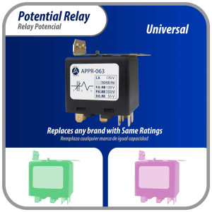 Appli Parts APPR-063 Potential Relay 063, Coil Voltage 170 V, Min Pick up 139 V, Max Pick up 153 V, Max Drop Out 55 V, 50/60 Hz Universal replacement for HVAC and Refrigeration units Appli Parts APPR-063 Potential Relay 063, Coil Voltage 170 V, Min Pick up 139 V, Max Pick up 153 V, Max Drop Out 55 V, 50/60 Hz Universal replacement for HVAC and Refrigeration units