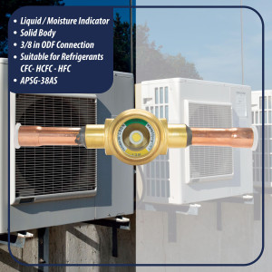 Appli Parts APSG-38AS 3/8 in Sight Glass and liquid moisture indicator Solder connections with Solid Body for HVAC/R installations suitable for CFC HCFC HFC refrigerants