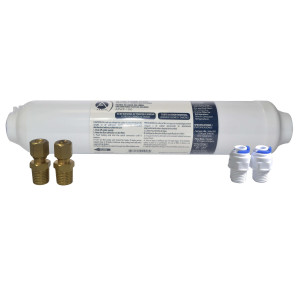 Appli Parts APWF-100K In Line Water Filter 1/4 in Connection 1/2in Wide 10-1/2in Long Includes Plastic Connections APWF-100PC and Brass Connections APWF-100BC Appli Parts APWF-100K In Line Water Filter 1/4 in Connection 1/2in Wide 10-1/2in Long Includes Plastic Connections APWF-100PC and Brass Connections APWF-100BC