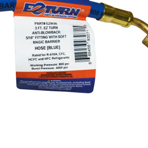 Uniweld EZM3B Manifold Hose 36 in, Blue, 1/4 x 5/16 in Connections, CFC,HCFC,HFC,R410 Ez-Turn Anti-Blowback