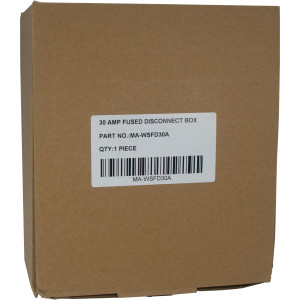 MA-Line MA-WSFD30A Disconnect Box 30A Fused. UL and CUL Listed 240VAC. Single Phase. NEMA TYPE 3R Outdoor Enclosure MA-Line MA-WSFD30A Disconnect Box 30A Fused. UL and CUL Listed 240VAC. Single Phase. NEMA TYPE 3R Outdoor Enclosure