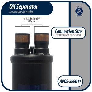 Appli Parts APOS-559011 1-3/8 in ODF Oil Separator, Compatible with CFC, HCFC, HFC, R22, R407C, R502, R134a, R404A, R507A, Working temperature 14 F to 266 F