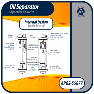 Appli Parts APOS-55877 7/8 in ODF Oil Separator, Compatible with CFC, HCFC, HFC, R22, R407C, R502, R134a, R404A, R507A, Working temperature 14 F to 266 F